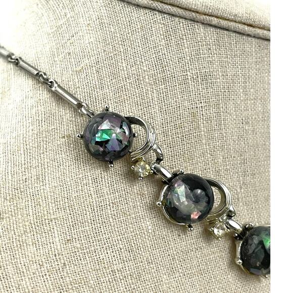 VTG Coro Lucite Confetti Necklace Gray Silver Tone 1950s Jewelry Signed 16" - Picture 9 of 16